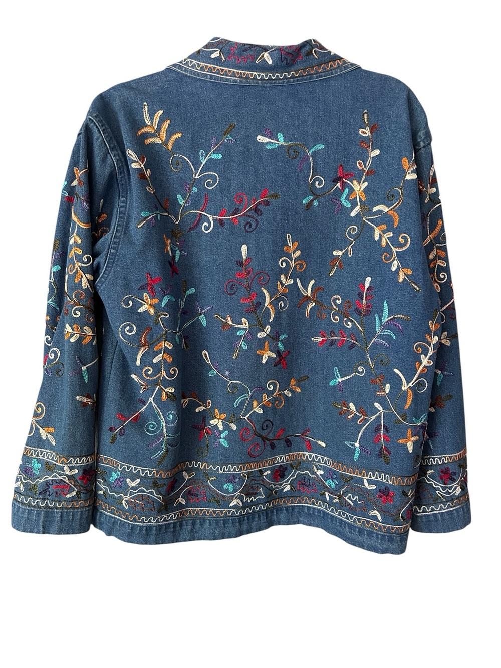 Units Vintage Embroidered Denim Jean Jacket Shackleton Relaxed Fit Size Medium - Picture 2 of 12